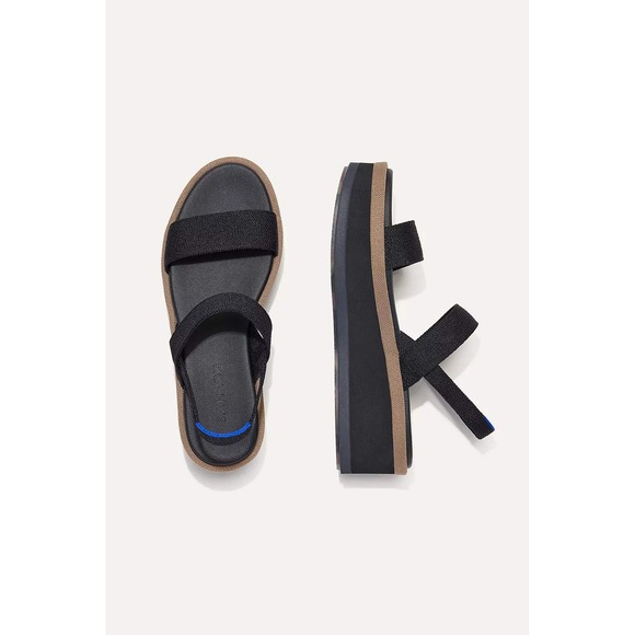 Rothy's The Pismo Platform Sandal Womens 9.5 Black Tan Knit Strappy 189-002 - Picture 2 of 8